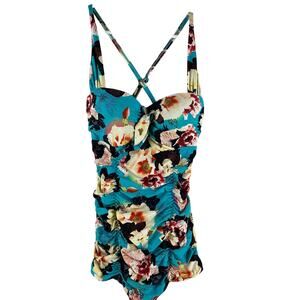 Seafolly Kabuki Bloom Maillot One Piece Swimsuit US 6 Seychelles Teal Floral